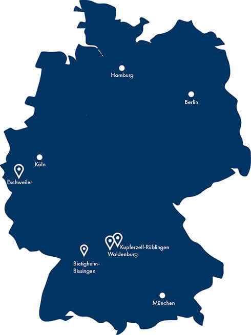 Deutschlandkarte mit den eingezeichneten Kratschmayer Standorten